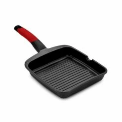 Grill Cocina Plancha Rayas Con Mango 28cm Aluminio Fundido Negro/rojo Bra A411428
