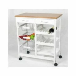 Verdulero Cocina 3 Cestos 2 Cajones Botellero 76x67x37cm Acero-madera Kit Closet