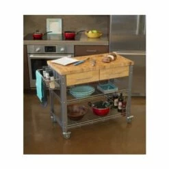 Carro Cocina Mesita 2 Cajones 50x97x88cm Acero/madera Chris&chris -Batería de cocina Tienda de ventas 117963 3