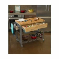 Carro Cocina Mesita 2 Cajones 50x97x88cm Acero/madera Chris&chris -Batería de cocina Tienda de ventas 117963 4