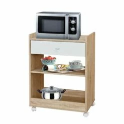 Carro Cocina Mesita 60x39x81,5cm 1 Cajon Madera Blanco/madera Vivahogar