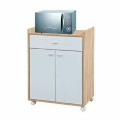 Carro Cocina Mesita 60x39x81,5cm 1 Cajon 2 Puertas Madera Blanco/madera Vivahogar