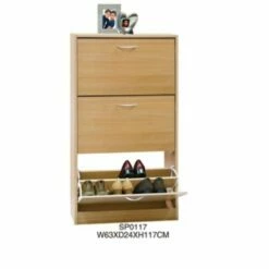 Zapatero Ordenacion 3 Puertas 63x24x117cm Madera Natural Vivahogar