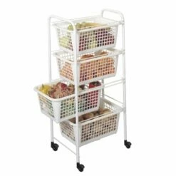 Verdulero Cocina 4 Cestos 38x30x83cm Plastico Blanco Miami Metaltex -Batería de cocina Tienda de ventas 27764 3 1