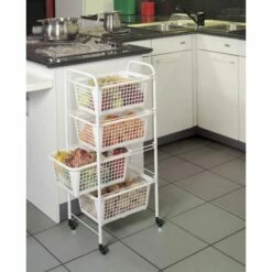 Verdulero Cocina 4 Cestos 38x30x83cm Plastico Blanco Miami Metaltex -Batería de cocina Tienda de ventas 27764 4 1