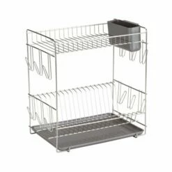 Escurreplatos Cocina Sobremesa Doble 18 Platos 430mmx250mmx415mm Acero Inox Sauvic 90980