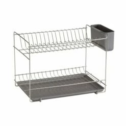 Escurreplatos Cocina Sobremesa Doble 18 Platos 385mmx250mmx280mm Acero Inox Sauvic 90985