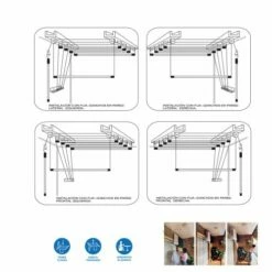 Tendedero Techo 120cm Acero Blanco Sube-baja Efegete 10 Tendedero Techo 120cm Acero Blanco Sube-baja Efegete -Batería de cocina Tienda de ventas 6644 4